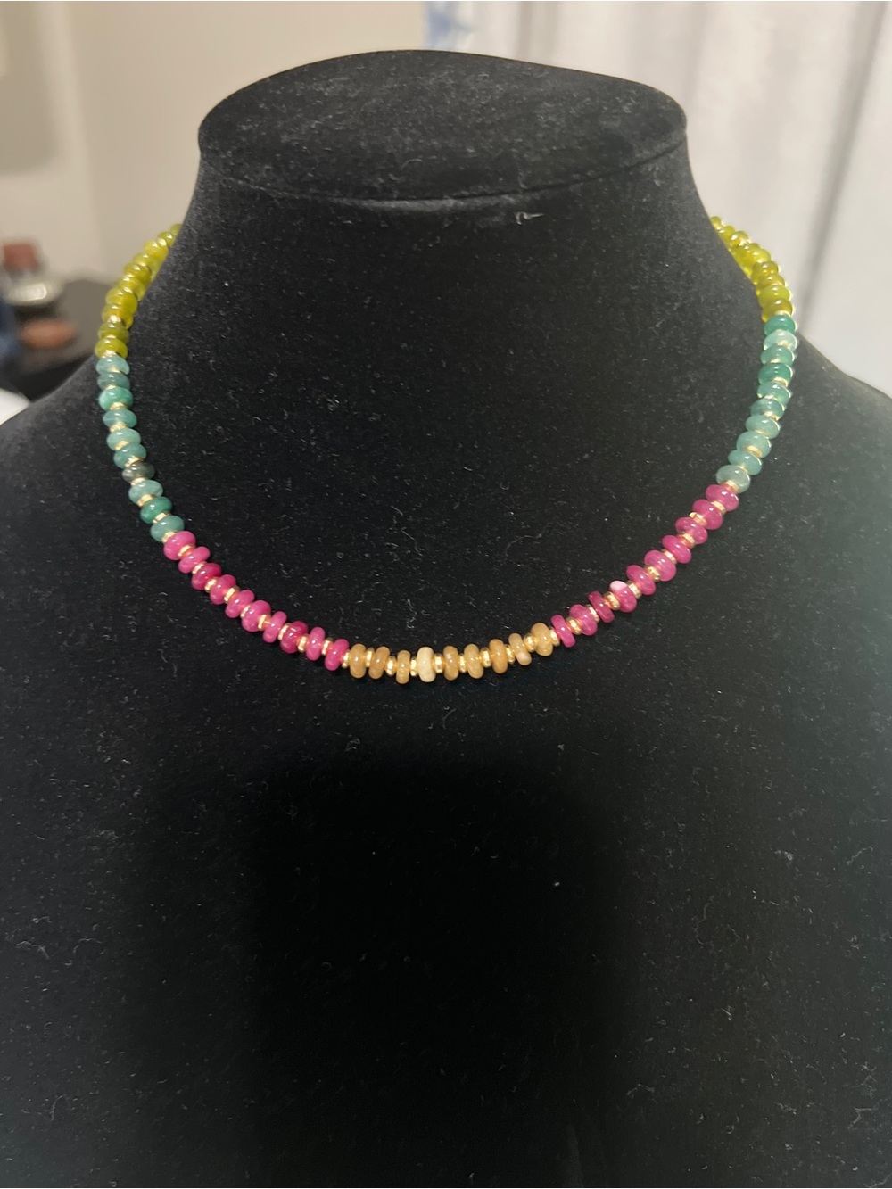 Hand Crafted Multicolor Beaded Necklace - Pink, Teal & Gold